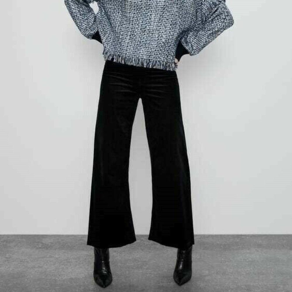 ZARA Pitch Black Corduroy Pants Jeans - Picture 11 of 14